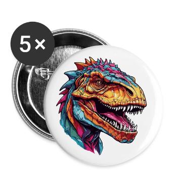 Bunter farbenfroher Tyrannosaurus - Buttons groß 56 mm (5er Pack) - Weiß - Vorne