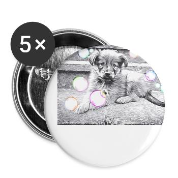 sweet Harz fox puppy with soap bubbles - Buttons large 2.2''/56 mm (5-pack) - white - Front