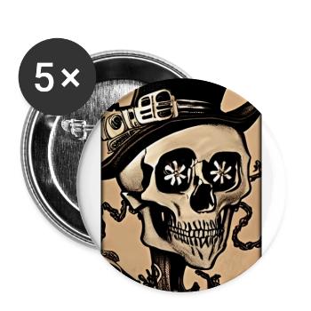 Skeleton Skull Flower Steampunk Halloween - Buttons large 2.2''/56 mm (5-pack) - white - Front