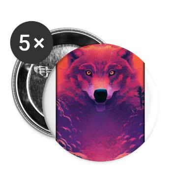 Wolf Tiermotiv Natur Wild Wolken Mystisch - Buttons groß 56 mm (5er Pack) - Weiß - Vorne