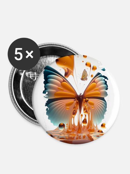 Schmelzender Schmetterling - Buttons groß 56 mm (5er Pack) - Weiß