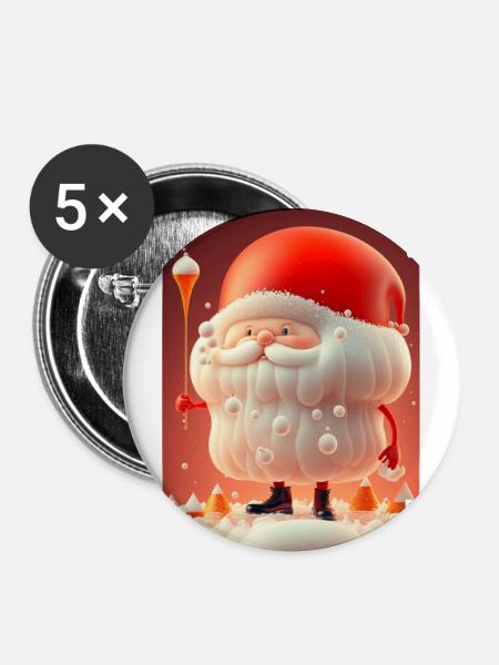 Gelee-Weihnachtsmann - Buttons groß 56 mm (5er Pack) - Weiß