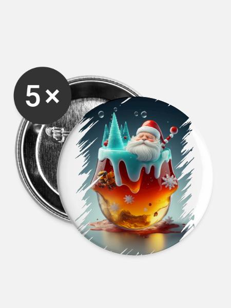 Gelee-Weihnachtsmann - Buttons groß 56 mm (5er Pack) - Weiß