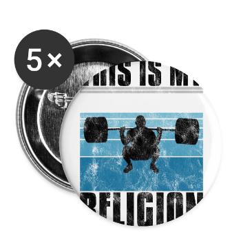 This is my religion Bodybuilding Bodybuilder GYM - Buttons groß 56 mm (5er Pack) - Weiß - Vorne