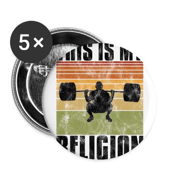 This is my religion Bodybuilding Bodybuilder GYM - Buttons groß 56 mm (5er Pack) - Weiß - Vorne