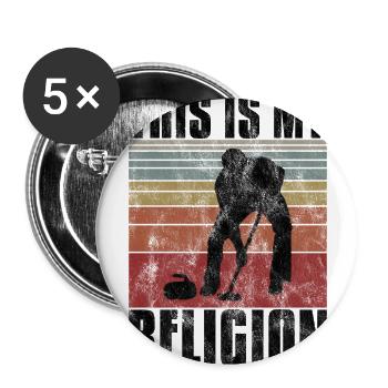 Le curling est ma religion Curler curling - Lot de 5 grands badges (56 mm) - blanc - Devant