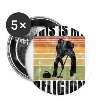 Le curling est ma religion Curler Eisstockschießen - Lot de 5 grands badges (56 mm) - blanc - Devant