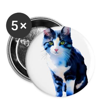 Un chat domestique à poil court attend son propriétaire - Lot de 5 grands badges (56 mm) - blanc - Devant