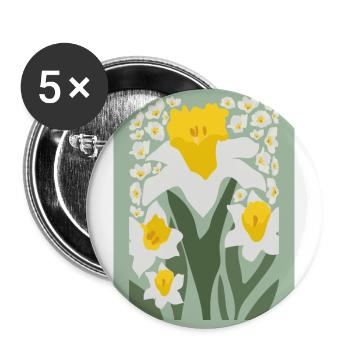 Retro daffodils - Buttons large 2.2''/56 mm (5-pack) - white - Front
