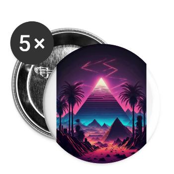 Eine Synthwave Pyramide in der Neon Wüste - Buttons groß 56 mm (5er Pack) - Weiß - Vorne