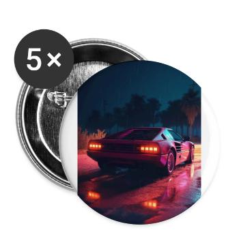 Future Drive: Neon Spuren vom Synthwave Abenteuer - Buttons groß 56 mm (5er Pack) - Weiß - Vorne