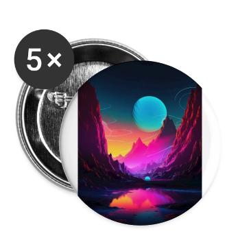 Mountain Glow: Synthwave Vibes in Alpine Serenity - Buttons groß 56 mm (5er Pack) - Weiß - Vorne
