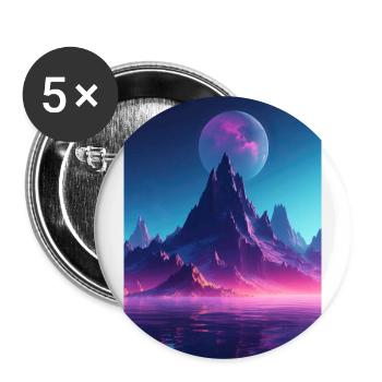 Retro Bergmelodie: Eine Synthwave Ode an der See - Buttons groß 56 mm (5er Pack) - Weiß - Vorne