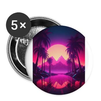Beachside Beats: Synthwave-Vibes unter Palmen - Buttons groß 56 mm (5er Pack) - Weiß - Vorne