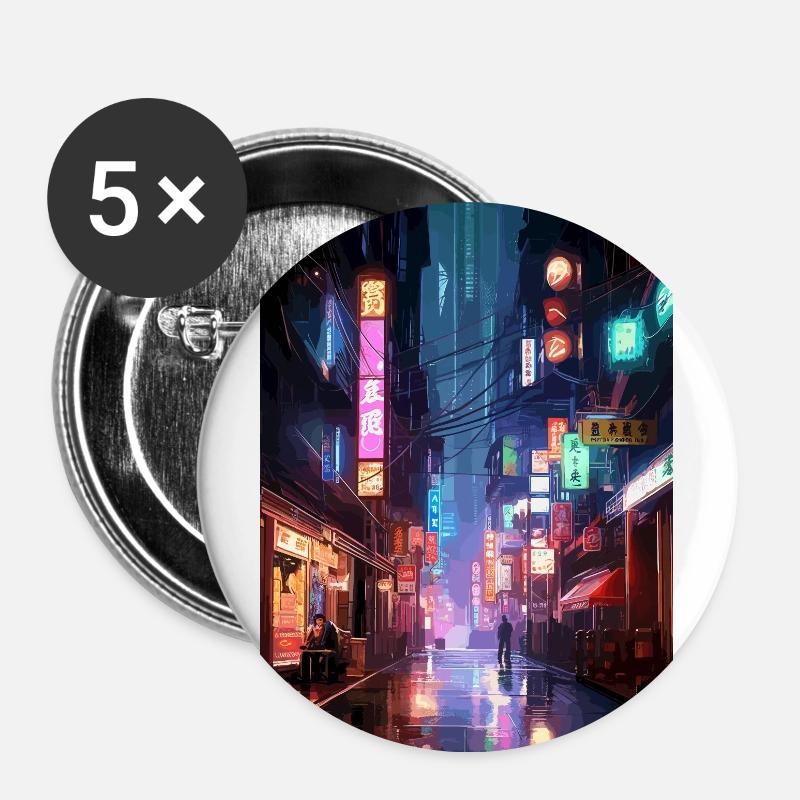 Straße Neon Stadt - Buttons groß 56 mm (5er Pack) - Weiß