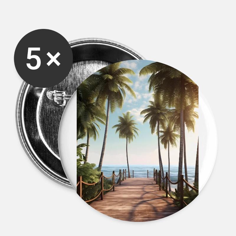 Beach Palm Trees Sunset - Buttons large 2.2''/56 mm (5-pack) - white