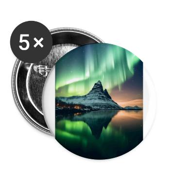 Lac Northern Lights Mountain - Lot de 5 grands badges (56 mm) - blanc - Devant