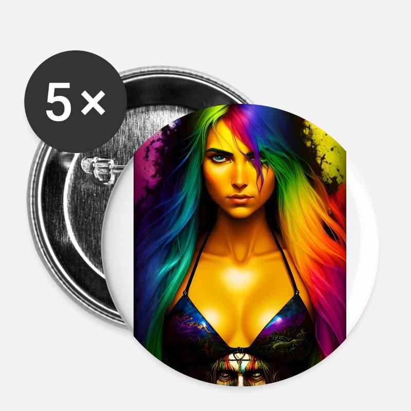 Rainbow Girl - Buttons large 2.2''/56 mm (5-pack) - white