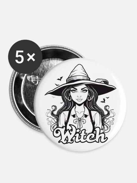 Witch - Buttons groß 56 mm (5er Pack) - Weiß