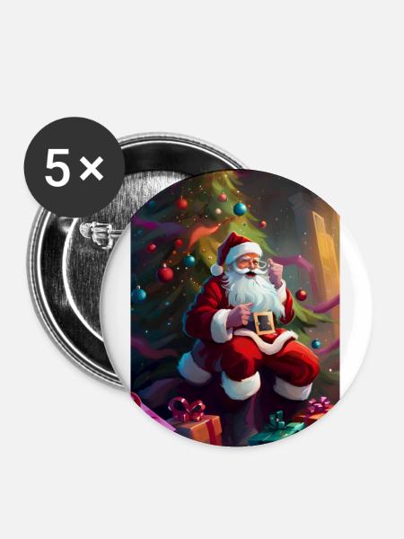 Santa Claus - Buttons groß 56 mm (5er Pack) - Weiß