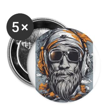 Beats & Beards Lunettes de soleil fusion pour amoureux de la musique - Lot de 5 grands badges (56 mm) - blanc - Devant