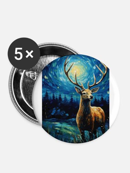 Hirsch - Buttons groß 56 mm (5er Pack) - Weiß