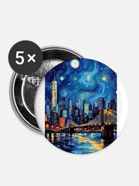 New York - Buttons groß 56 mm (5er Pack) - Weiß