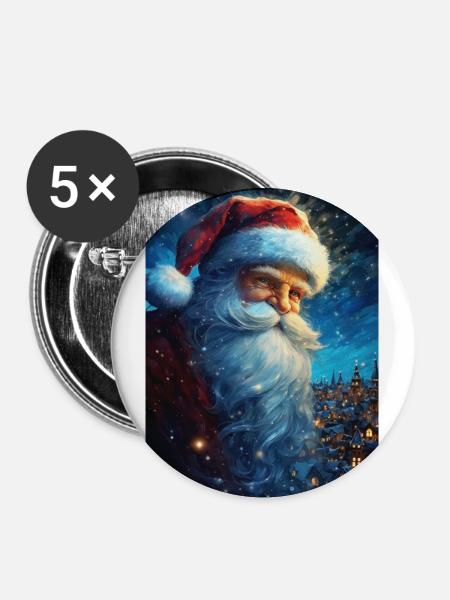 Weihnachtsmann - Buttons groß 56 mm (5er Pack) - Weiß