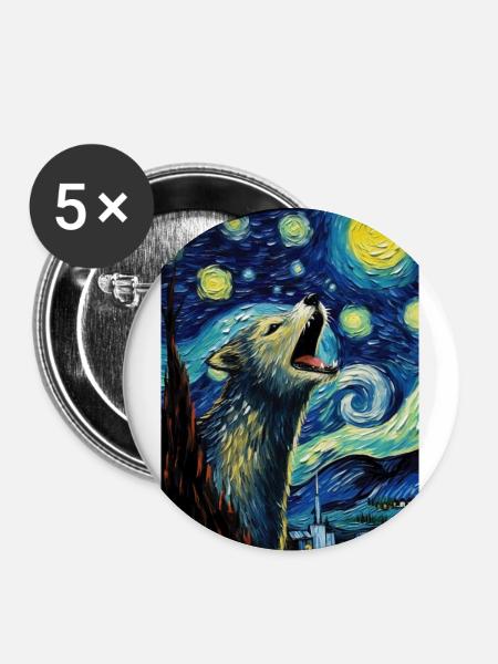 Wolf - Buttons groß 56 mm (5er Pack) - Weiß