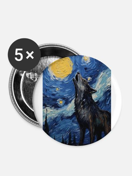 Wolf - Buttons groß 56 mm (5er Pack) - Weiß