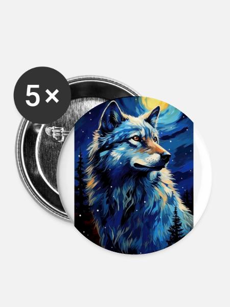 Wolf - Buttons groß 56 mm (5er Pack) - Weiß