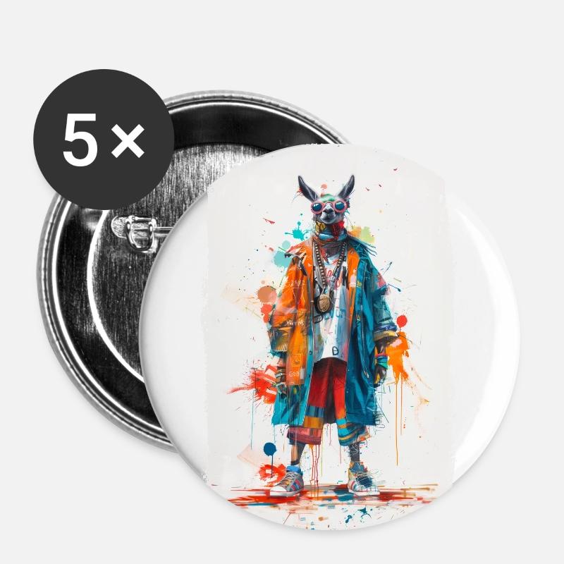 Colorful llama - Buttons large 2.2''/56 mm (5-pack) - white