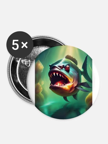 Abnorme Monsterfische - Buttons groß 56 mm (5er Pack) - Weiß
