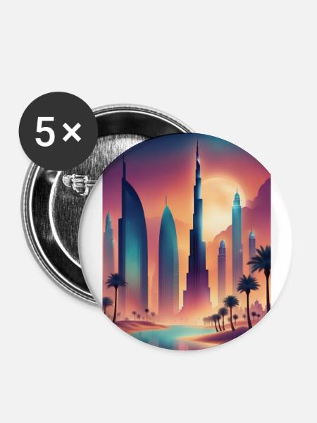 Buntes östliches Stadtbild - Buttons groß 56 mm (5er Pack) - Weiß