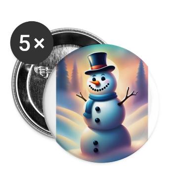 Glücklicher winterlicher Schneemann - Buttons groß 56 mm (5er Pack) - Weiß - Vorne