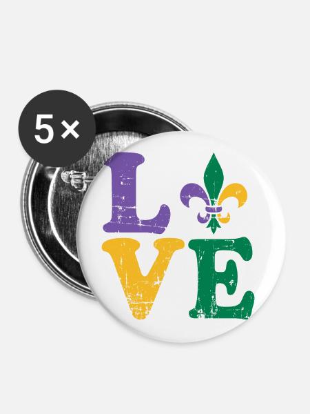 Mardi Gras - Buttons groß 56 mm (5er Pack) - Weiß