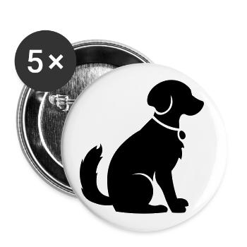 Dog Hund Vektor Schattenfigur - Buttons groß 56 mm (5er Pack) - Weiß - Vorne