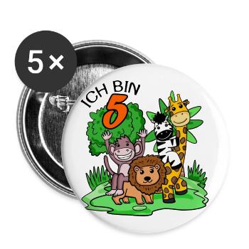 Ich bin 5 - 5. Geburtstag - Niedliche Tiere - Buttons groß 56 mm (5er Pack) - Weiß - Vorne
