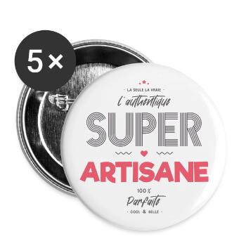 L authentique super artisane - Lot de 5 grands badges (56 mm) - blanc - Devant
