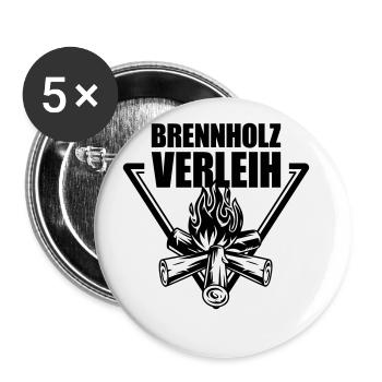 Brennholz Verleih | Farbe änderbar - Buttons groß 56 mm (5er Pack) - Weiß - Vorne