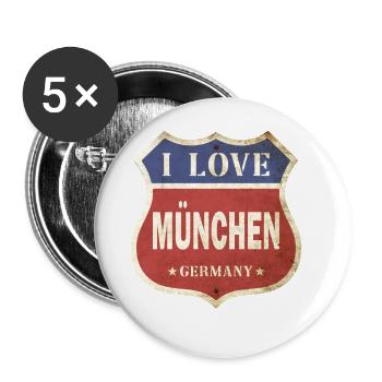 Munich Germany City I Love Vintage Retro - Buttons large 2.2''/56 mm (5-pack) - white - Front