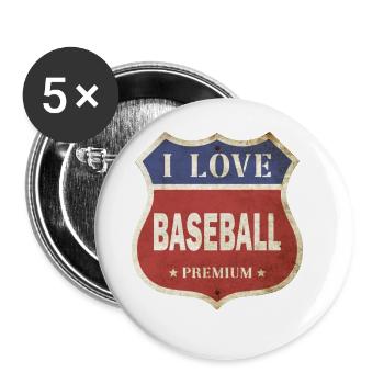 Baseball I Love Vintage Retro Shield Route Sport - Buttons large 2.2''/56 mm (5-pack) - white - Front