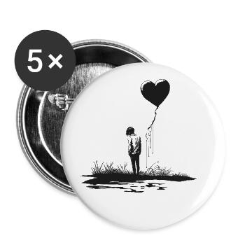 Alleine, Herz, Luftballon, Liebe, Einsam, Minimal - Buttons groß 56 mm (5er Pack) - Weiß - Vorne