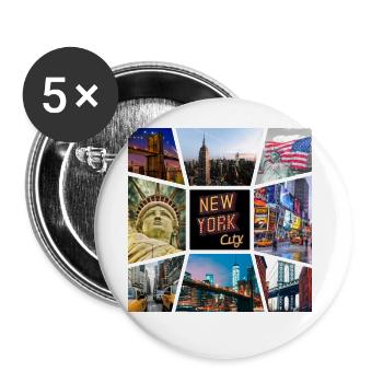 New York City USA America City Skyline Collage - Buttons large 2.2''/56 mm (5-pack) - white - Front
