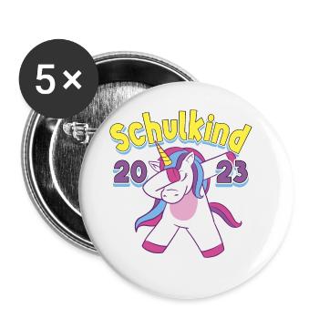 Schulkind 2023 Dabbing Einhorn Einschulung - Buttons groß 56 mm (5er Pack) - Weiß - Vorne
