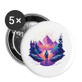 Hiking, Mountain, Mountaineering, Climbing, Nature - Buttons large 2.2''/56 mm (5-pack) - white - Front