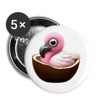 Kokosnuss Flamingo - Buttons groß 56 mm (5er Pack) - Weiß - Vorne