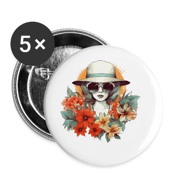 Summer Woman Sunglasses Hat Flowers Sun Vintage - Buttons large 2.2''/56 mm (5-pack) - white - Front