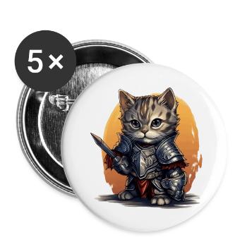 Cat in Knight Equipment with Sword, AI Gene - Buttons large 2.2''/56 mm (5-pack) - white - Front