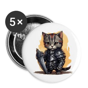 Cat in Knight Equipment with Shield, AI Gene - Buttons large 2.2''/56 mm (5-pack) - white - Front